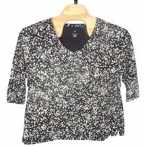 J. Jill blouse size 2XL navy‎ blue white polka dots 3/4 sleeve Forward seam tee